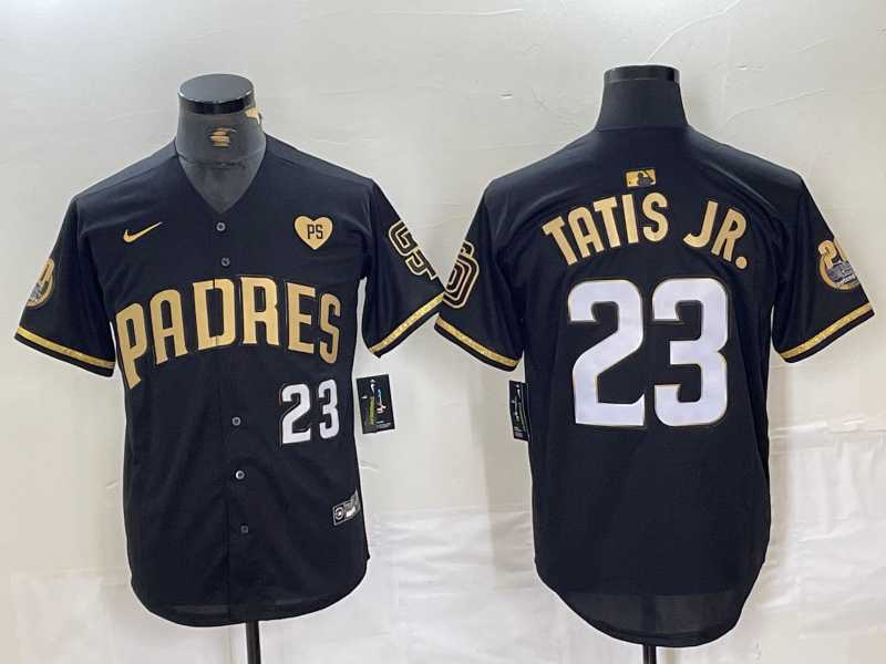 Men%27s San Diego Padres #23 Fernando Tatis Jr Black Gold With Patch Cool Base Stitched Baseball Jersey